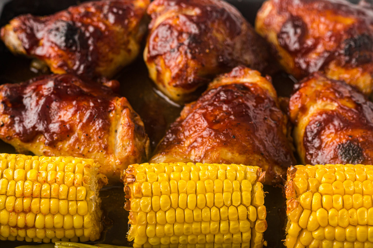 PLR Sheet Pan BBQ Chicken Thighs with Baby Potatoes, Green Beans and Corn