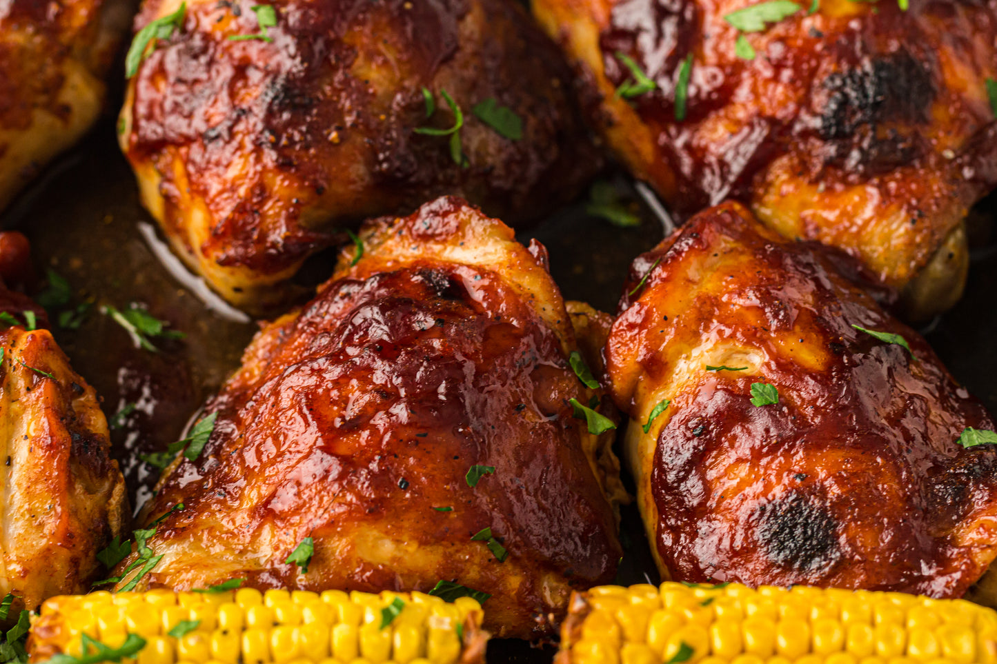 PLR Sheet Pan BBQ Chicken Thighs with Baby Potatoes, Green Beans and Corn