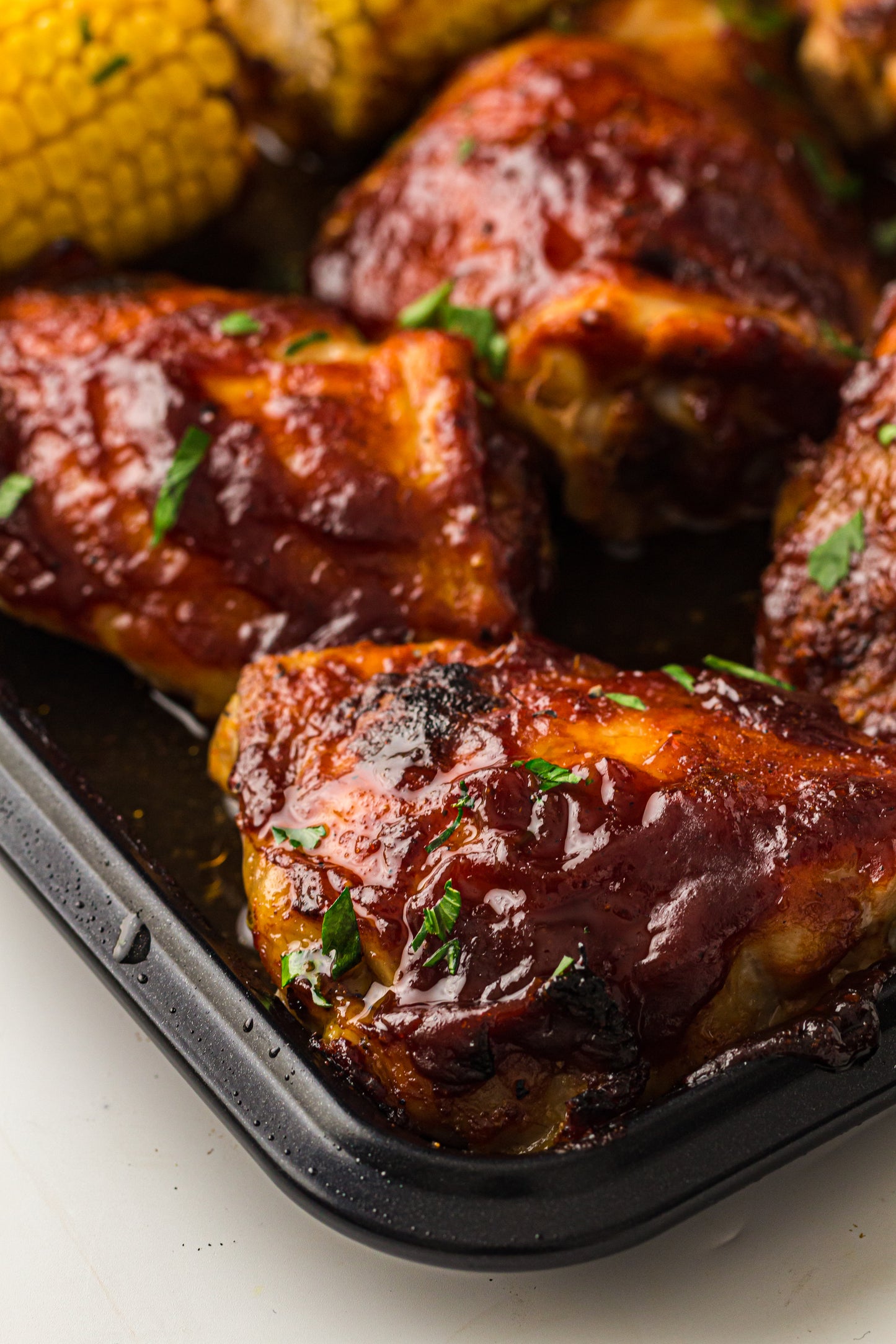 PLR Sheet Pan BBQ Chicken Thighs with Baby Potatoes, Green Beans and Corn