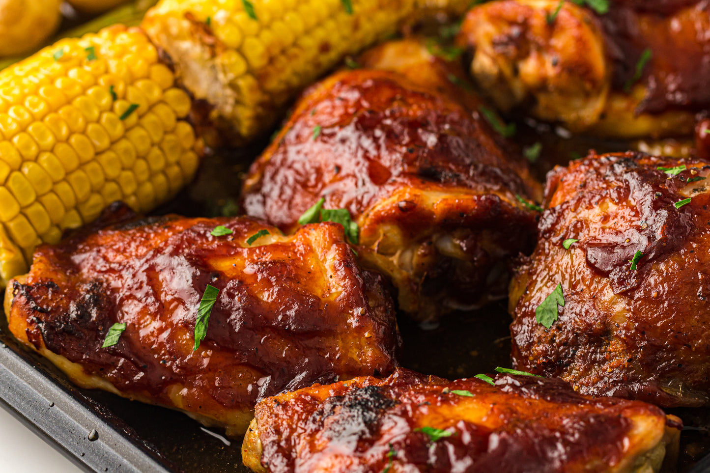 PLR Sheet Pan BBQ Chicken Thighs with Baby Potatoes, Green Beans and Corn