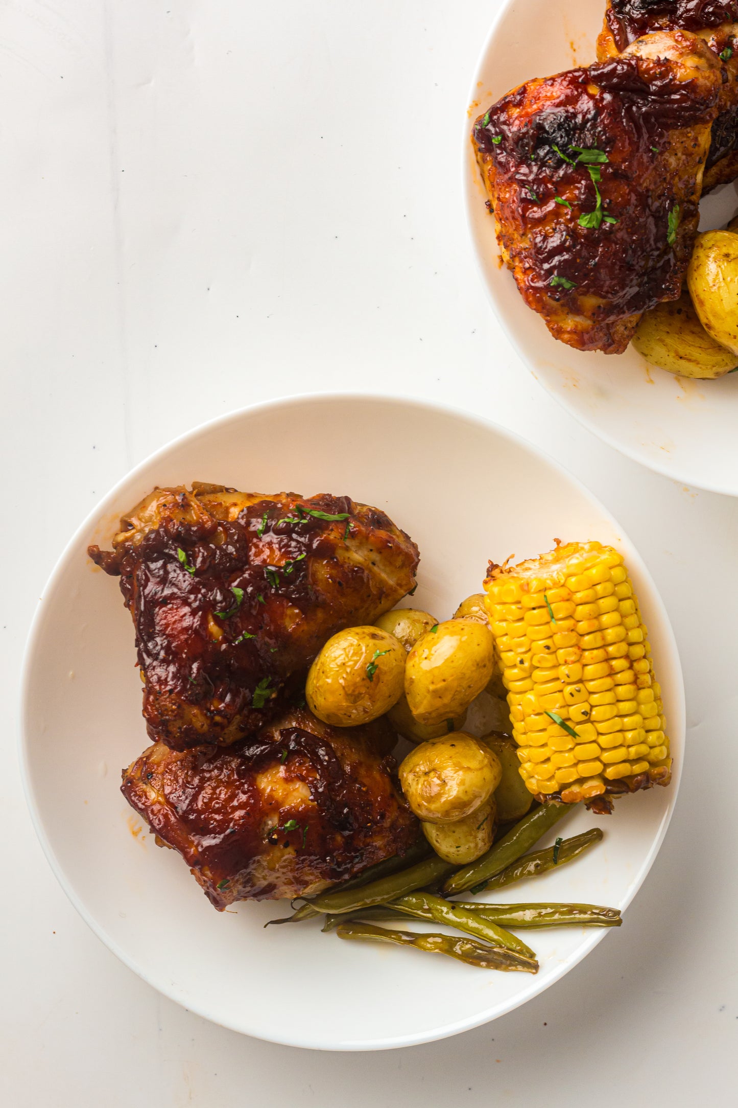 PLR Sheet Pan BBQ Chicken Thighs with Baby Potatoes, Green Beans and Corn