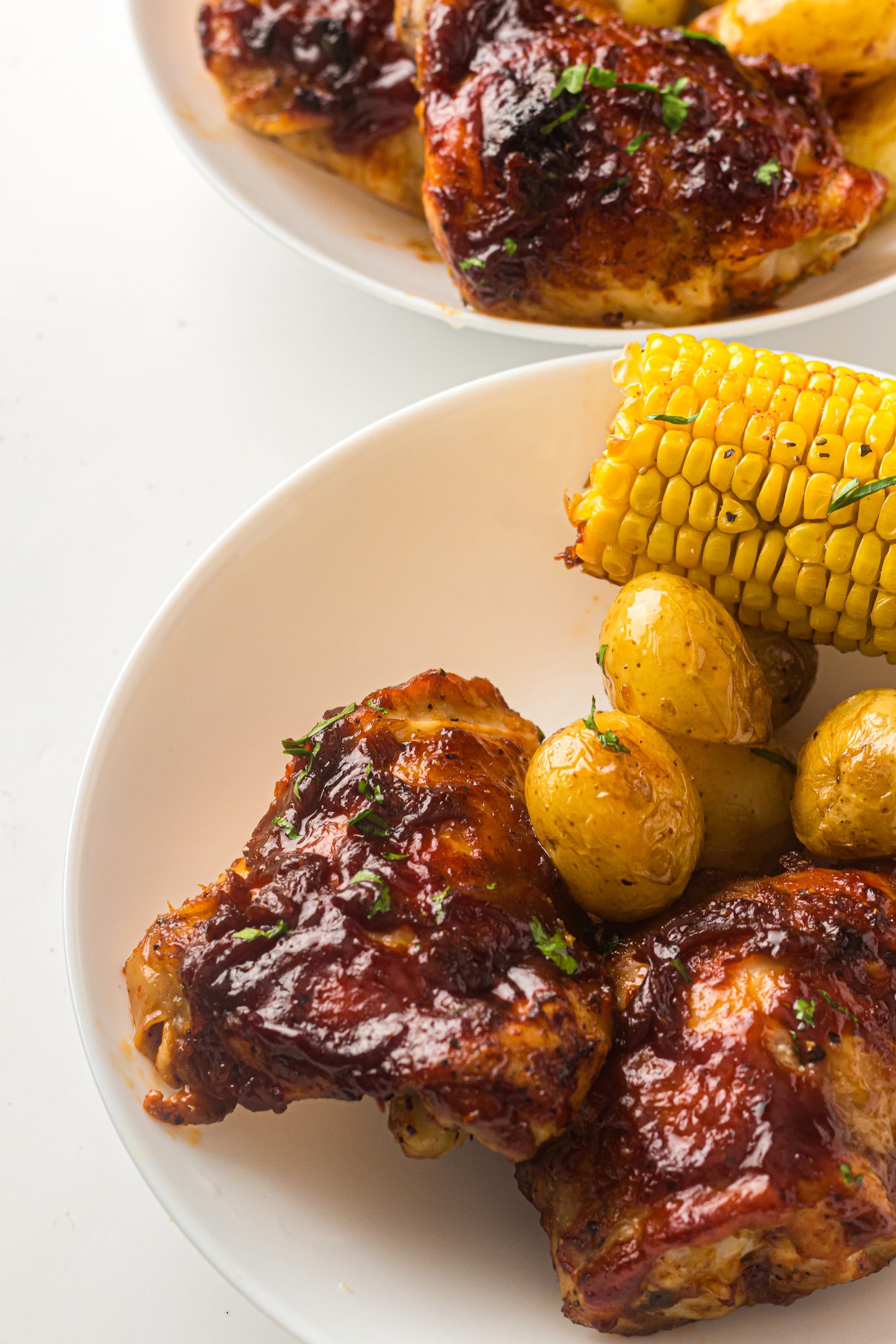 PLR Sheet Pan BBQ Chicken Thighs with Baby Potatoes, Green Beans and Corn