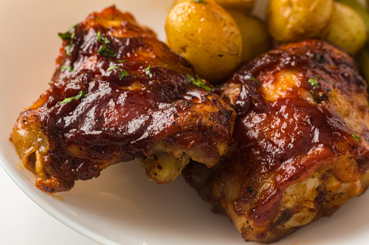 PLR Sheet Pan BBQ Chicken Thighs with Baby Potatoes, Green Beans and Corn