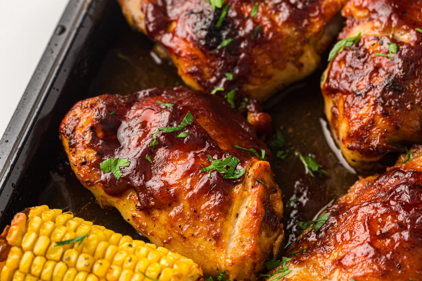 PLR Sheet Pan BBQ Chicken Thighs with Baby Potatoes, Green Beans and Corn