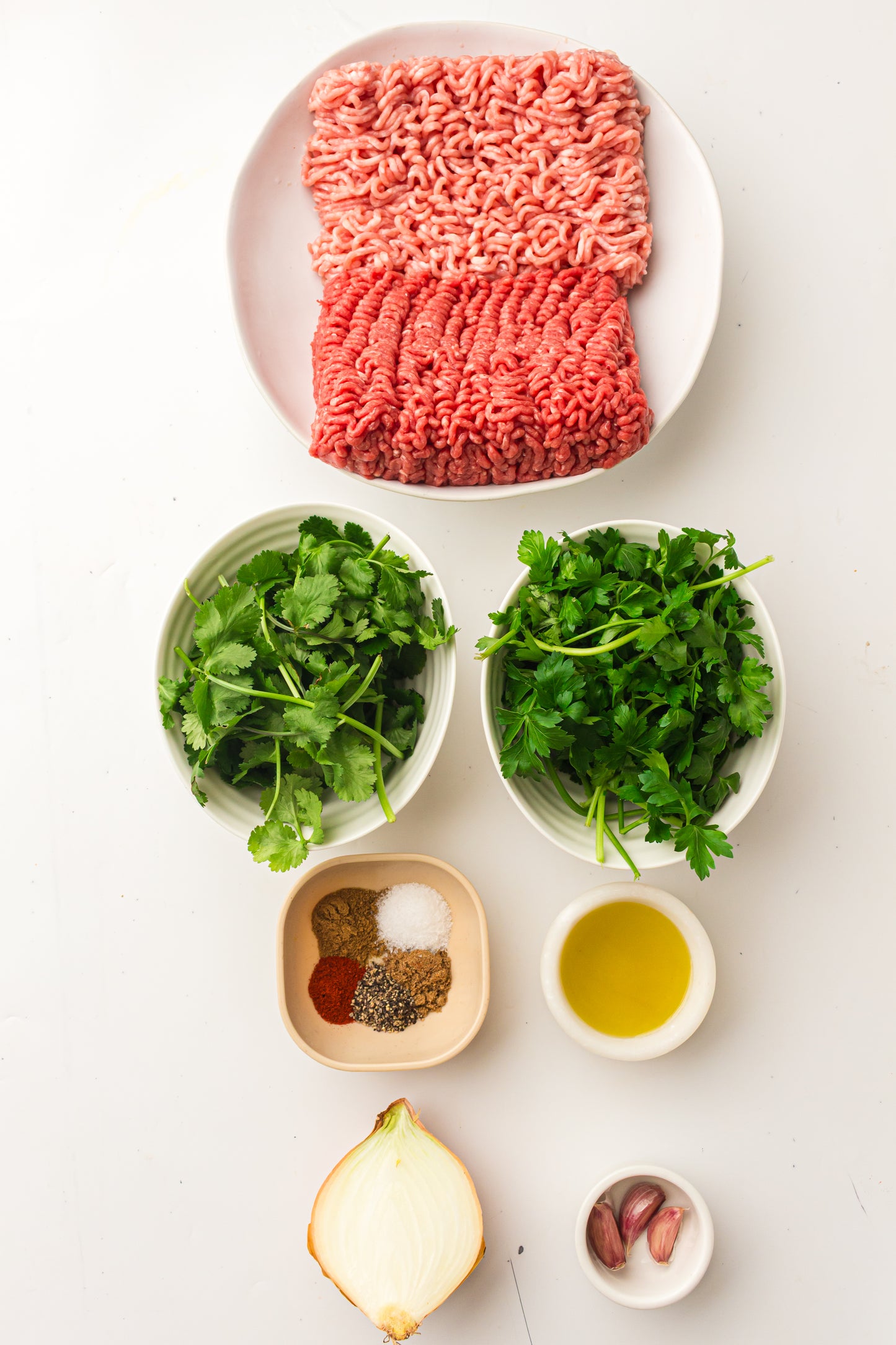 Sheet Pan Koftas with Tahini Dressing & Sumac Tomato-Cucumber Salad