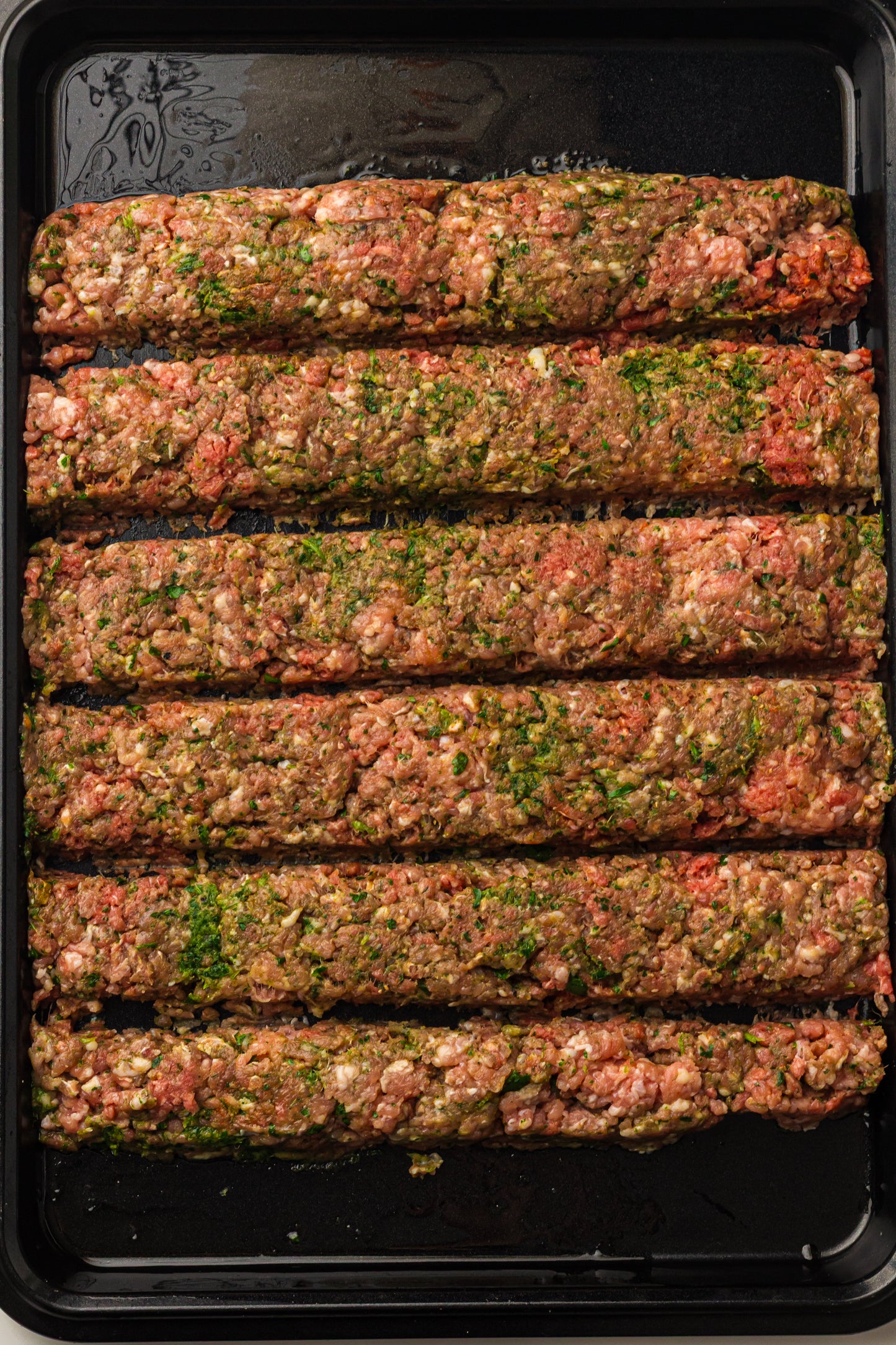 Sheet Pan Koftas with Tahini Dressing & Sumac Tomato-Cucumber Salad