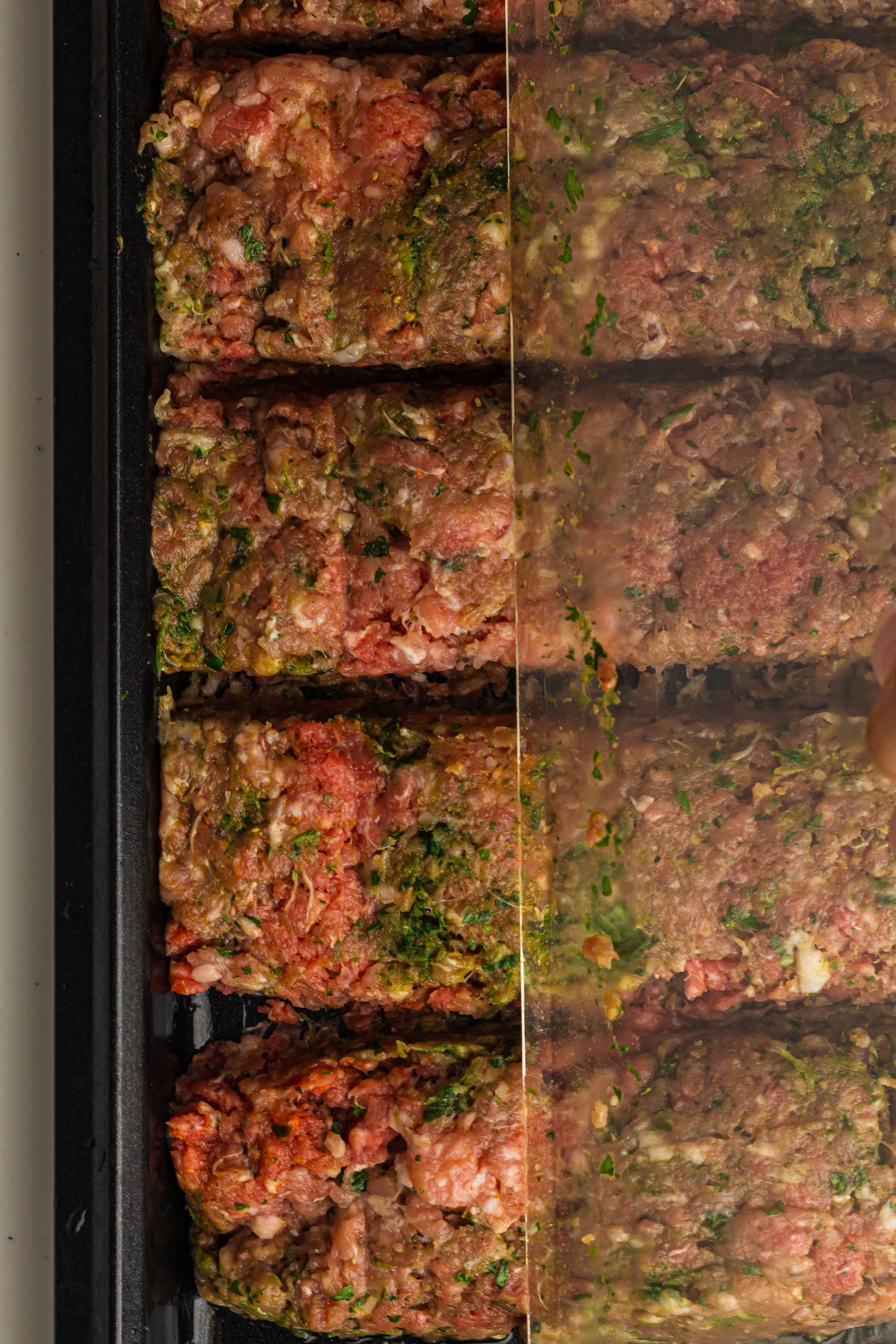 Sheet Pan Koftas with Tahini Dressing & Sumac Tomato-Cucumber Salad