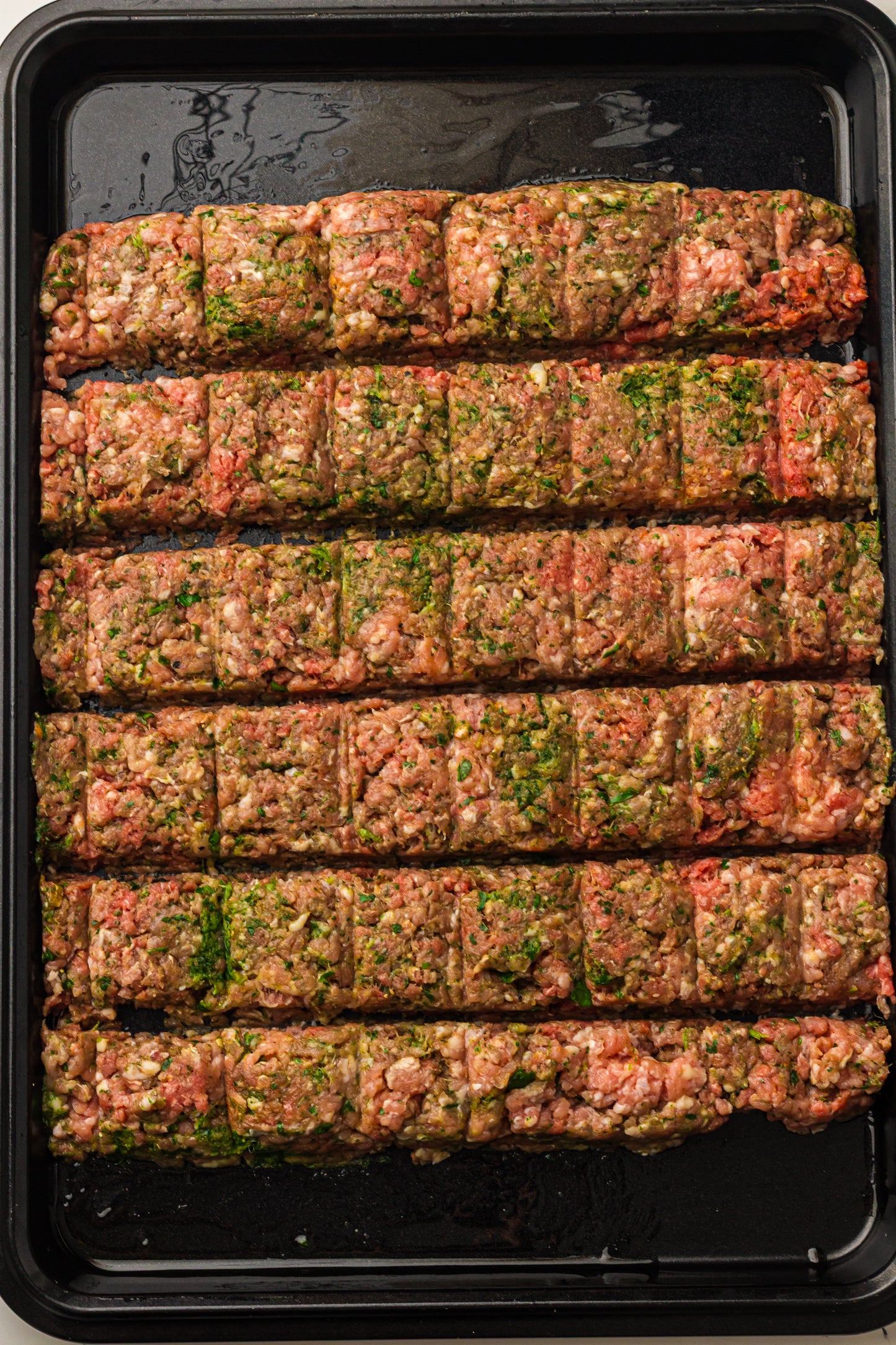 Sheet Pan Koftas with Tahini Dressing & Sumac Tomato-Cucumber Salad