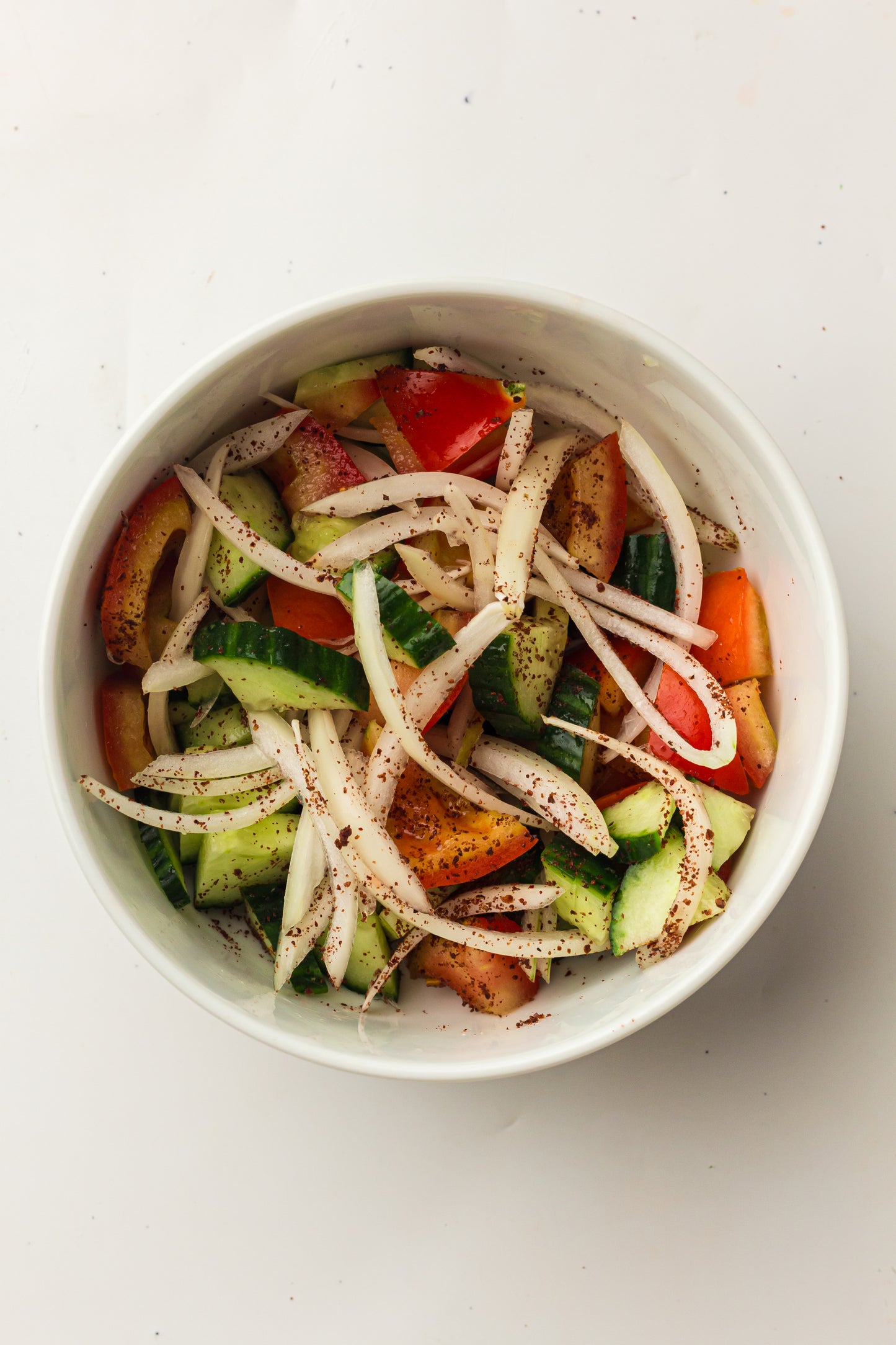 Sheet Pan Koftas with Tahini Dressing & Sumac Tomato-Cucumber Salad