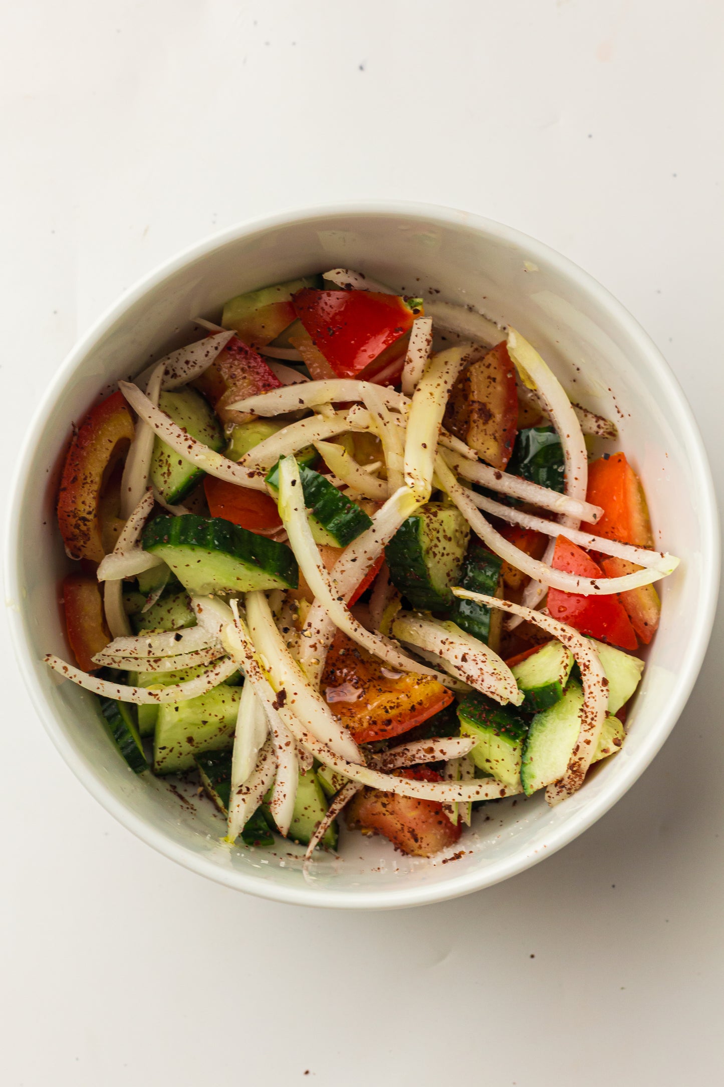 Sheet Pan Koftas with Tahini Dressing & Sumac Tomato-Cucumber Salad
