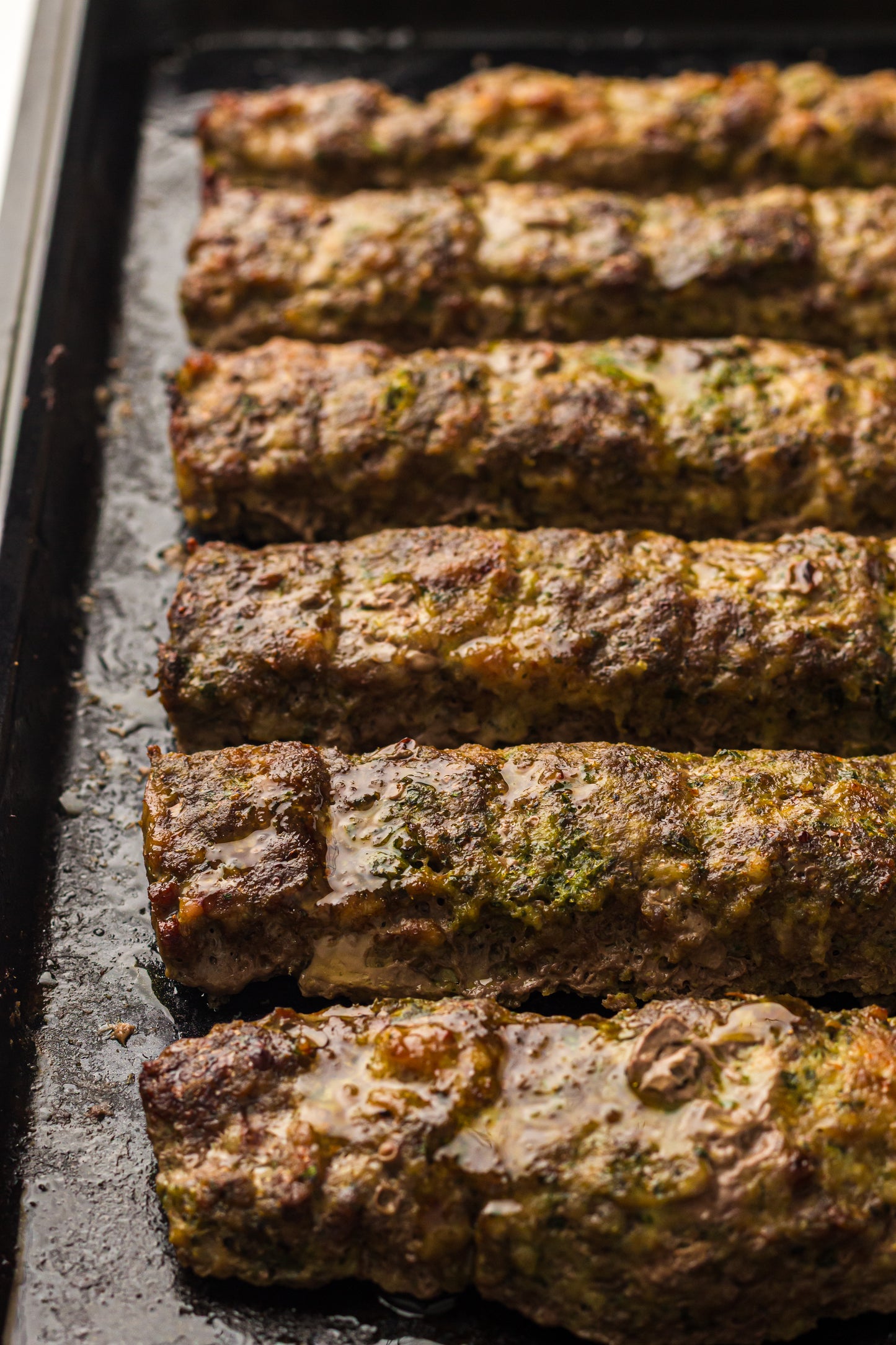 Sheet Pan Koftas with Tahini Dressing & Sumac Tomato-Cucumber Salad