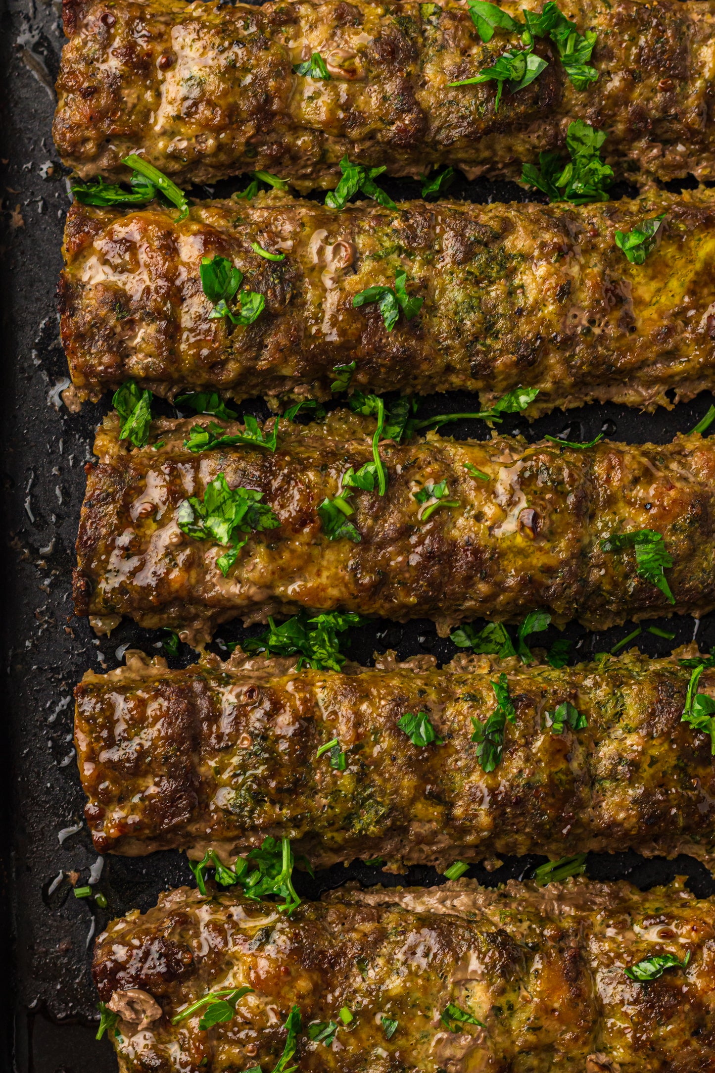 Sheet Pan Koftas with Tahini Dressing & Sumac Tomato-Cucumber Salad