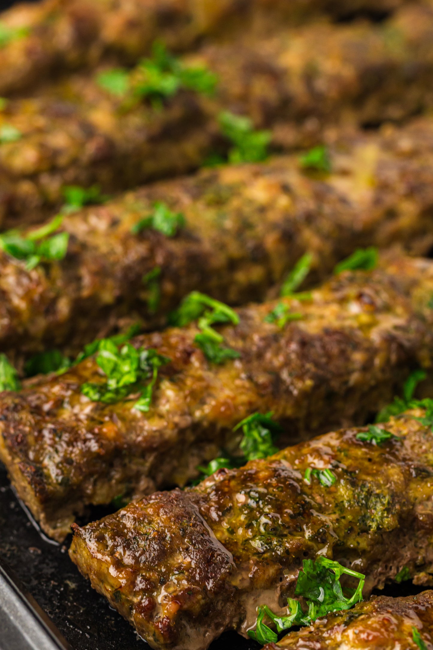 Sheet Pan Koftas with Tahini Dressing & Sumac Tomato-Cucumber Salad