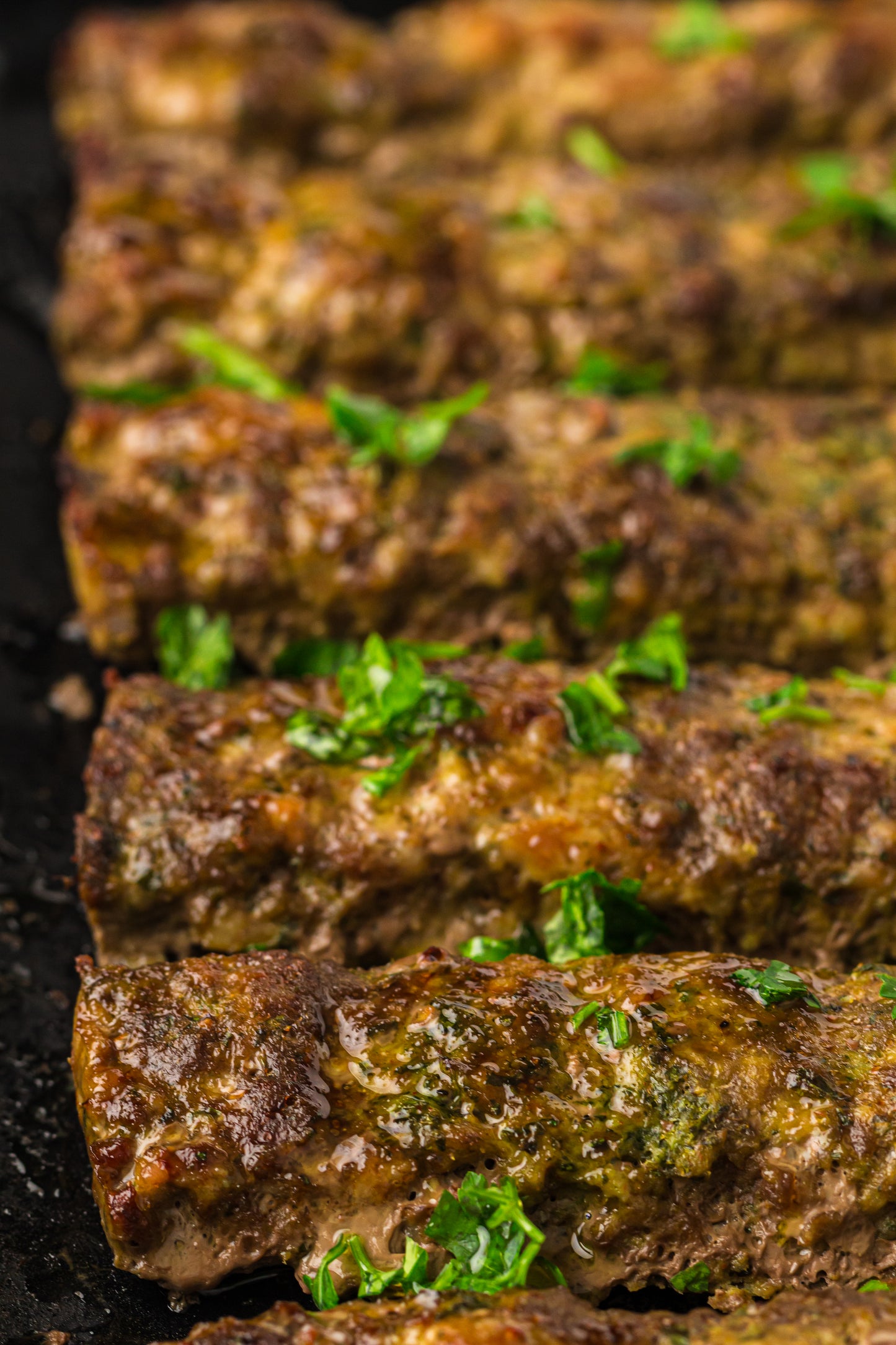 Sheet Pan Koftas with Tahini Dressing & Sumac Tomato-Cucumber Salad