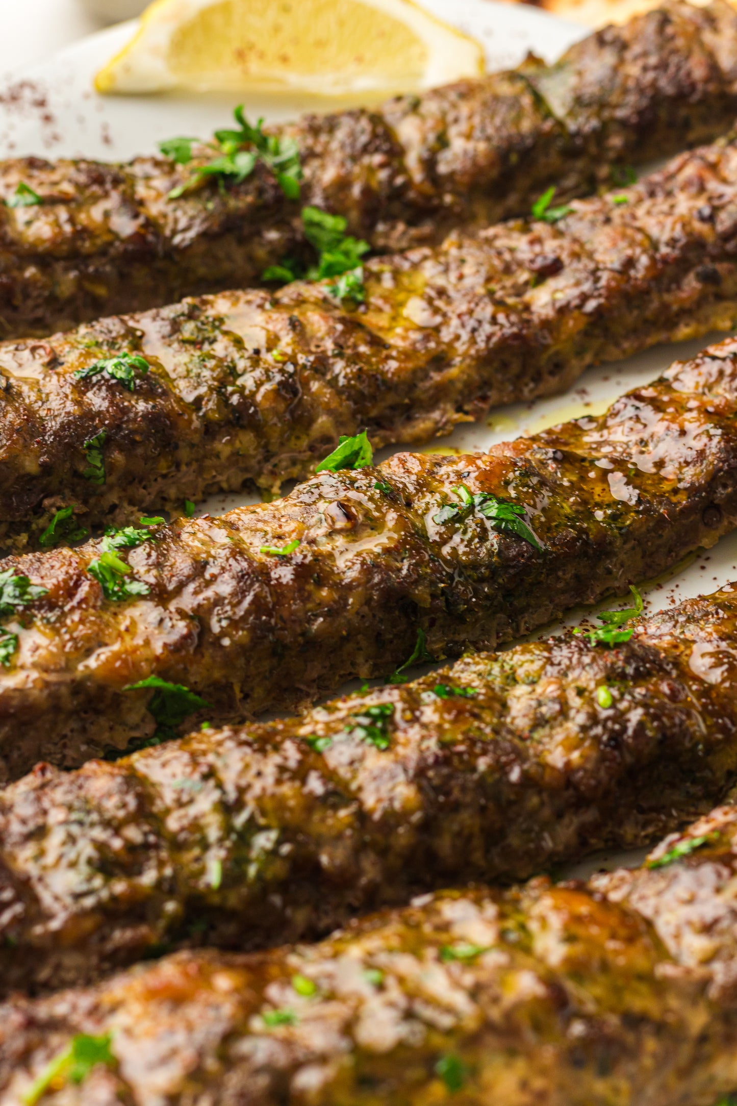 Sheet Pan Koftas with Tahini Dressing & Sumac Tomato-Cucumber Salad